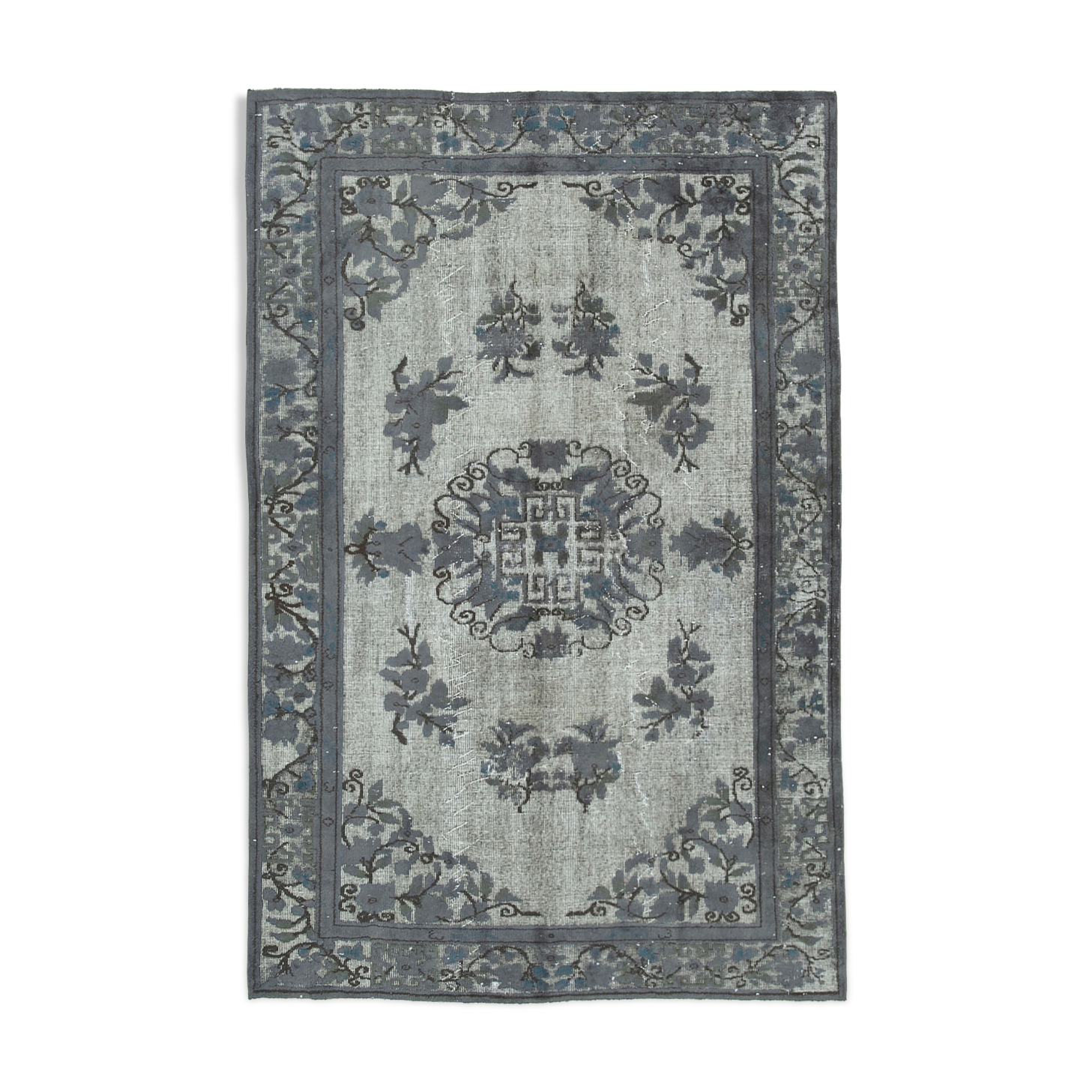 Hand-knotted unique anatolian 1980s 181 cm x 278 cm grey rug