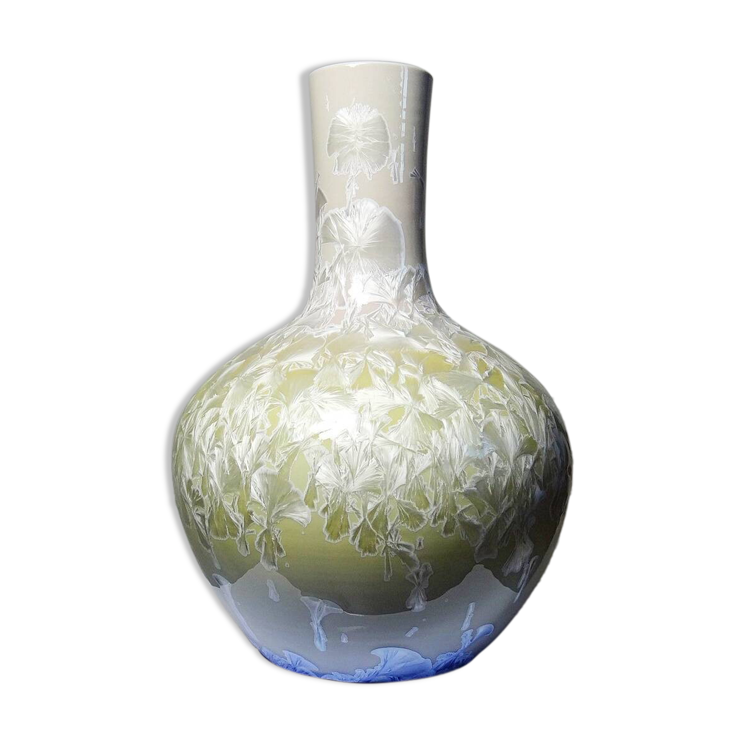 Grand vase globulaire porcelaine émaux cristallins Jingdezhen Zhi vintage