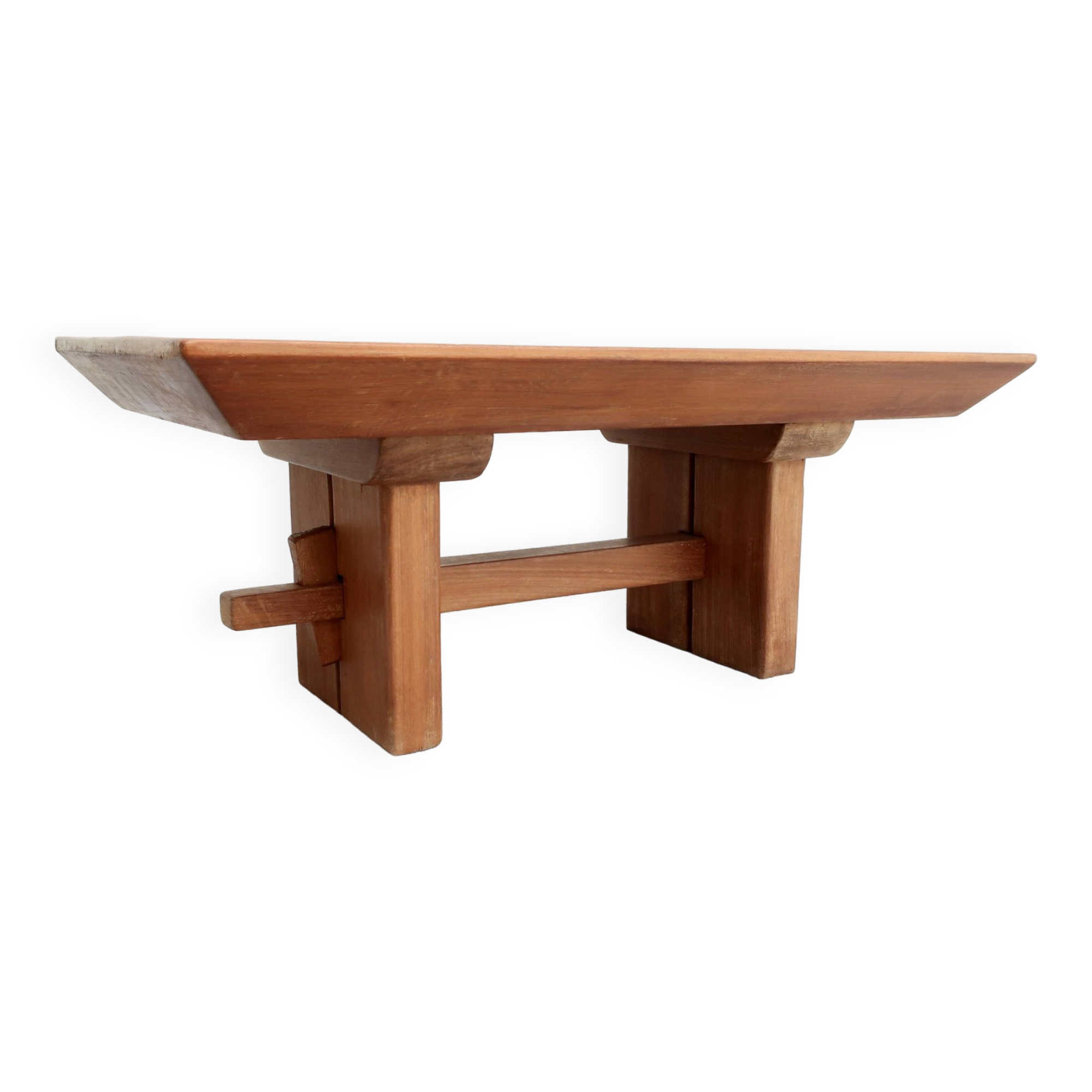 Scandinavian "Brutalist" Coffee Table, Japandi Style, Solid Teak, 20th Century