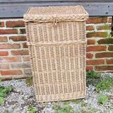 Old rectangular laundry basket in light wicker