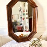 Vintage dark wood octagonal mirror