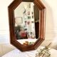 Miroir octogonal en bois foncé vintage