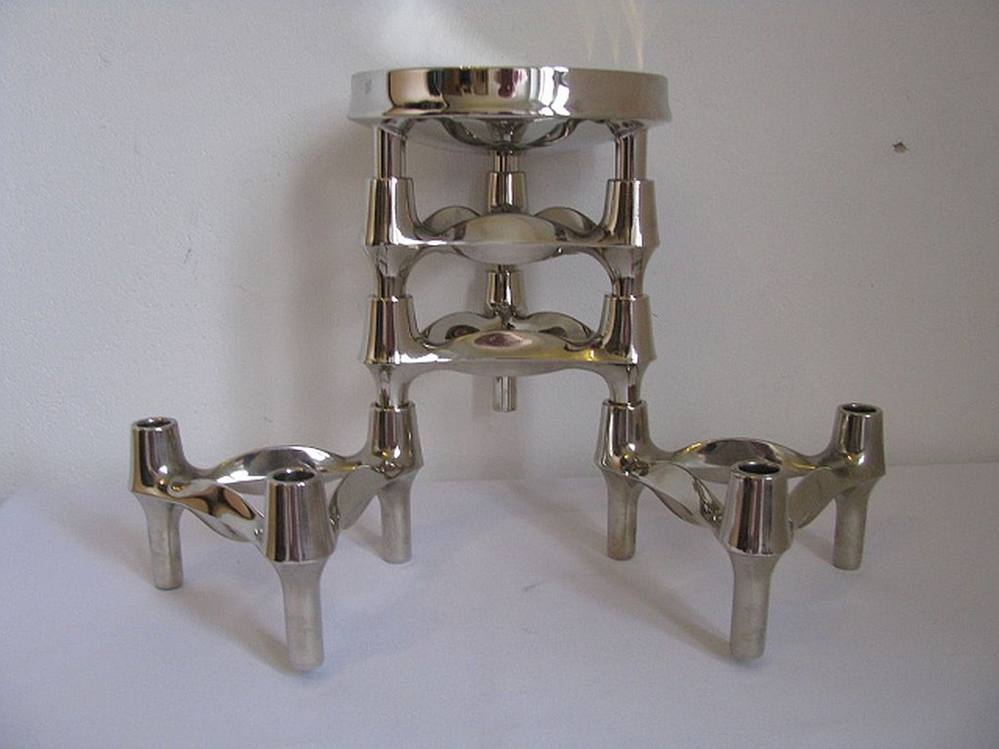 Set de bougeoirs modulaires Bmf édition argent conçus par Fritz Nagel & Ceasar Stoffi