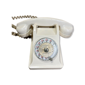 Ancien téléphone a cadran, vintage années 60', bakelite couleur ivoire, déco pop