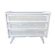 Commode vintage pieds compas tiroirs en rotin laquée blanc.