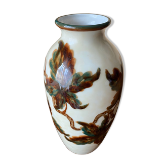 Vase Camille Tharaud Porcelaine Limoges - Décor de feuilles de vigne Hauteur 27 cm