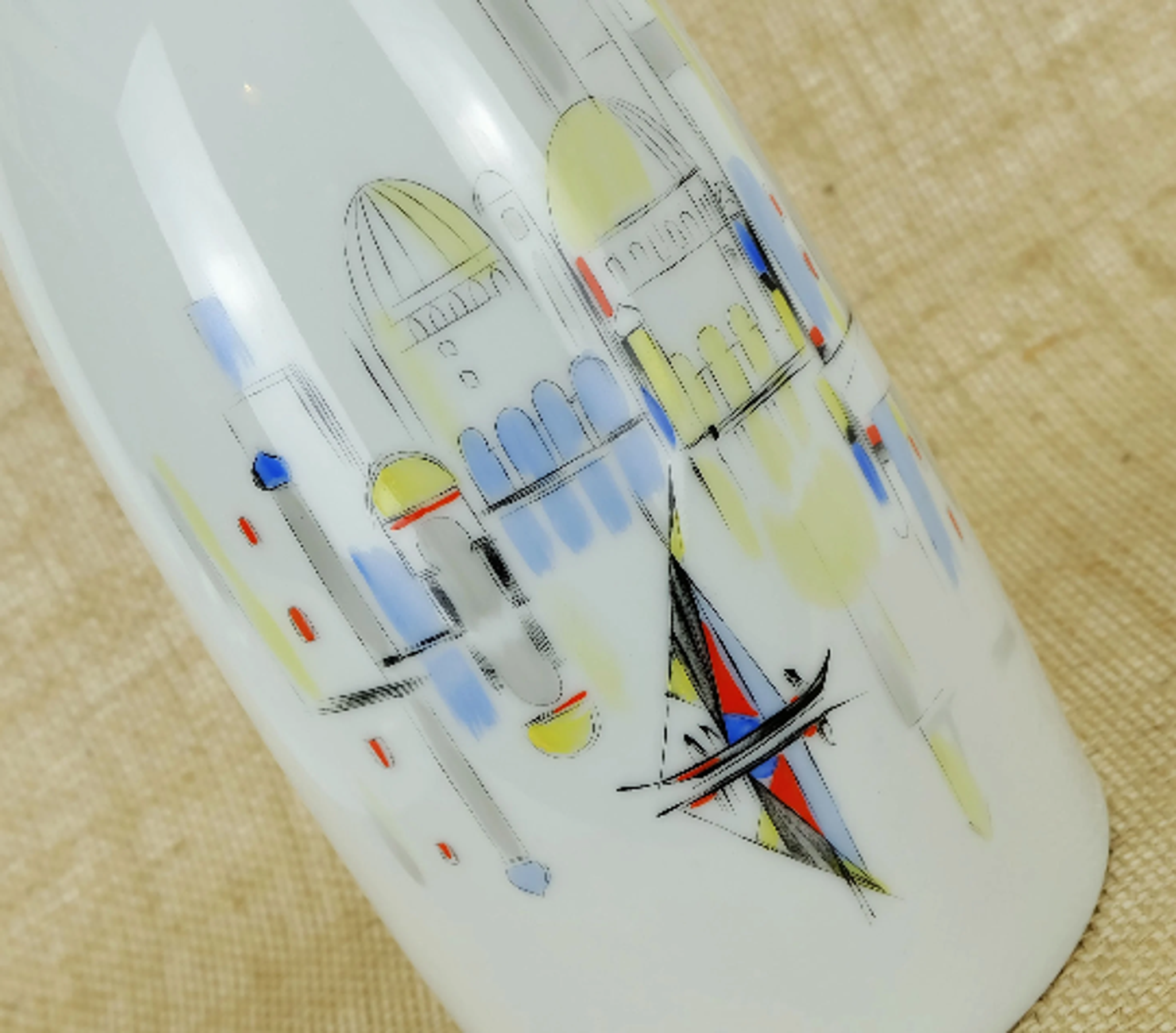 Porcelain vase hutschenreuther 1950s handpainted motif mediterranean city
