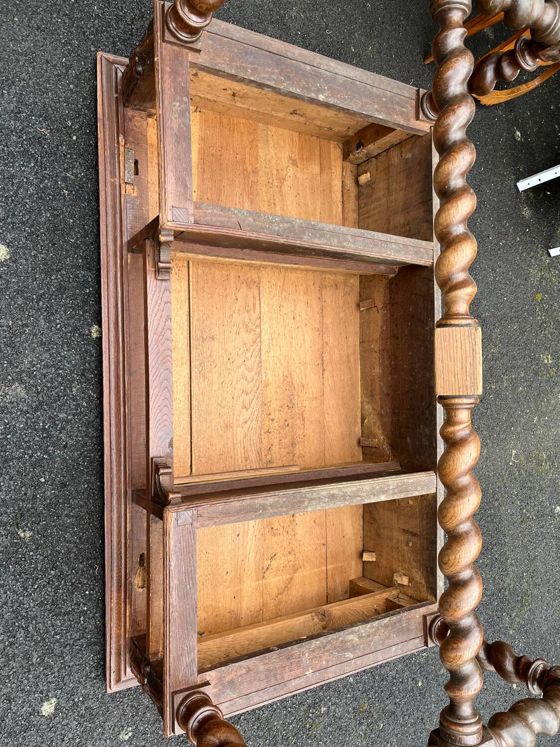 Desk with tiered secret drawer in solid oak Louis XIII