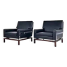 Paire de fauteuils années 50 - 60 en simili cuir bois et chrome