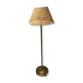 Lampadaire en laiton et cannage