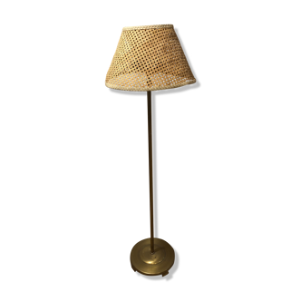 Brass floor lamp and cannage