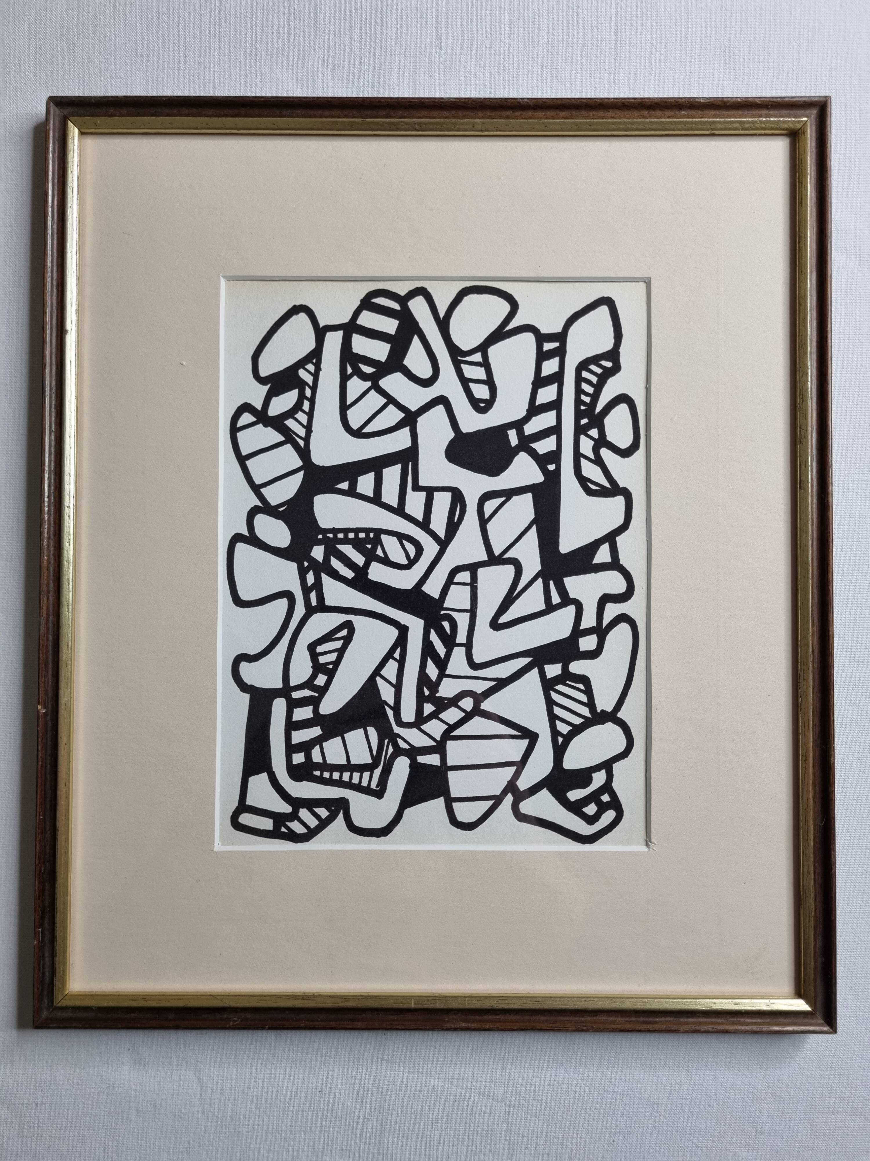 Screenprint after Jean Dubuffet framed under glass 24 cm by 31 cm