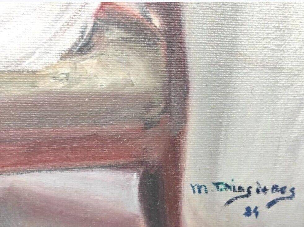 Jeune fille se peignant les cheveux 1984 signé, Portrait