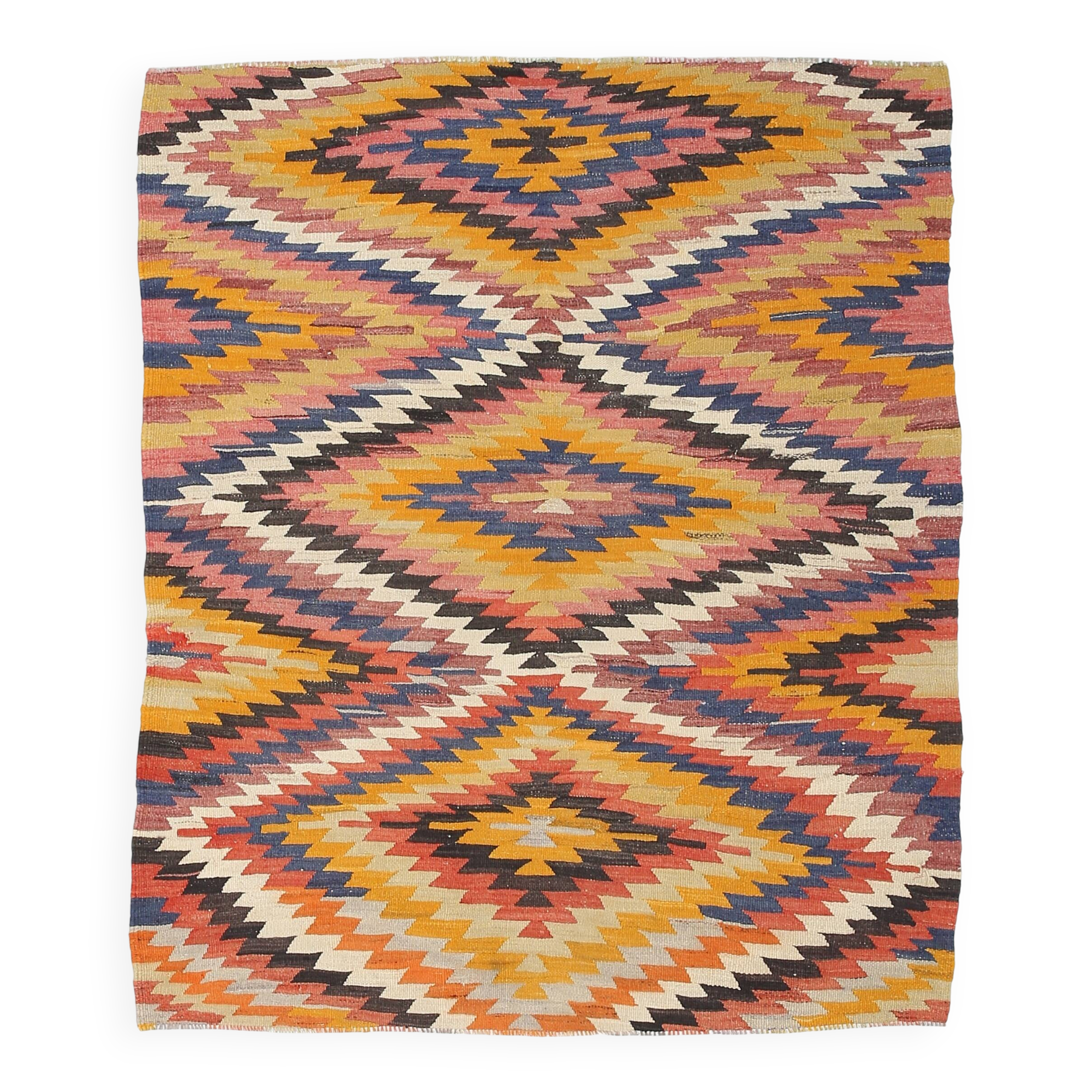 5x6 Green & Blue Tribal Hand Woven Kilim Area Rug, 160x190Cm