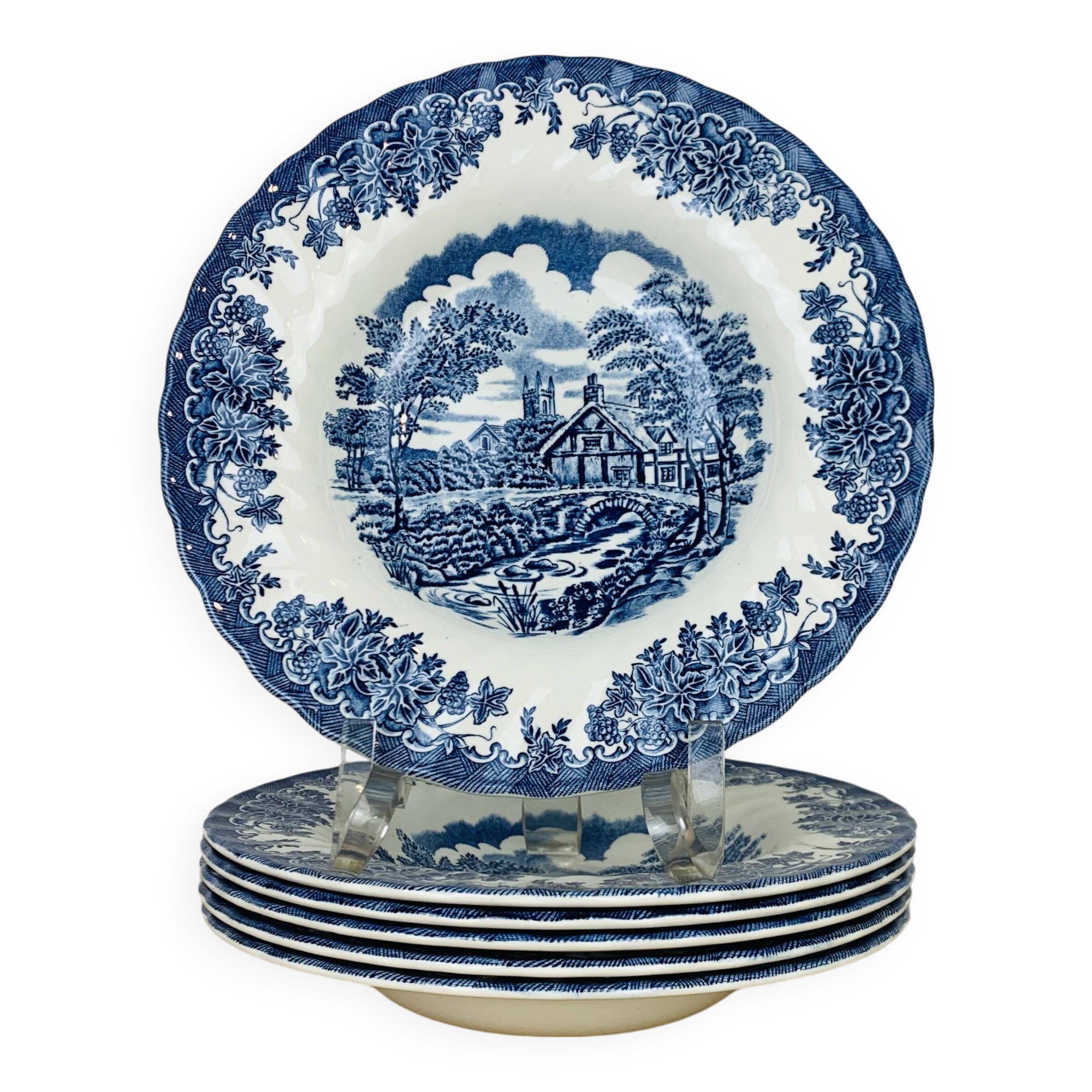 6 Myott The Brook English ironstone soup plates