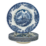 6 assiettes creuses terre de fer anglaises Myott The Brook, ironstone