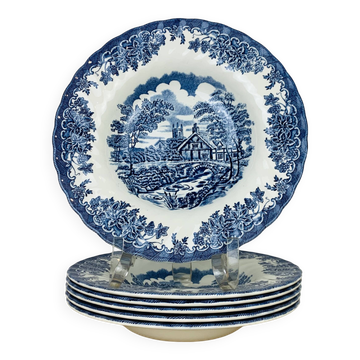 6 Myott The Brook English ironstone soup plates