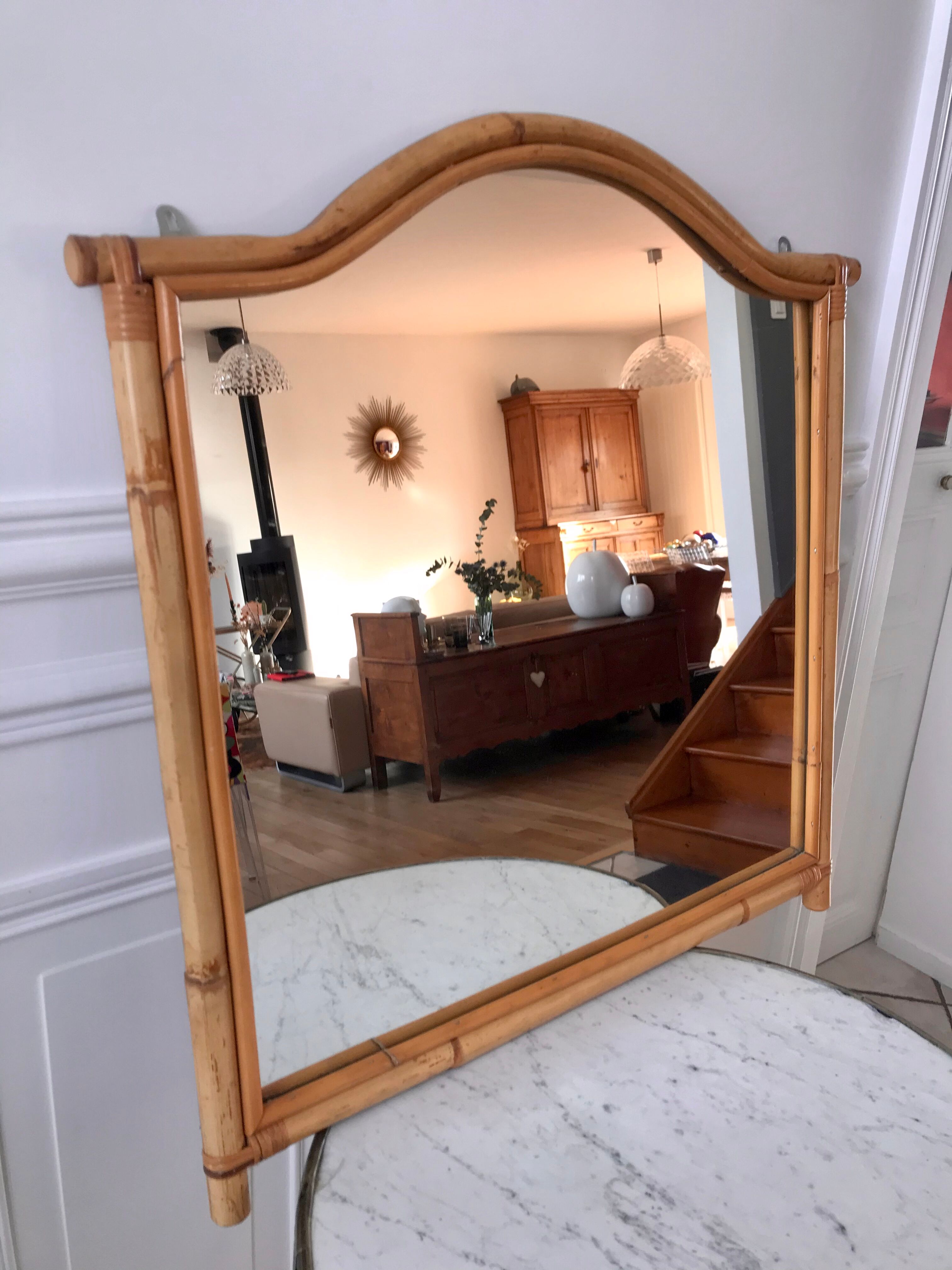 Rattan & bamboo mirror 50s