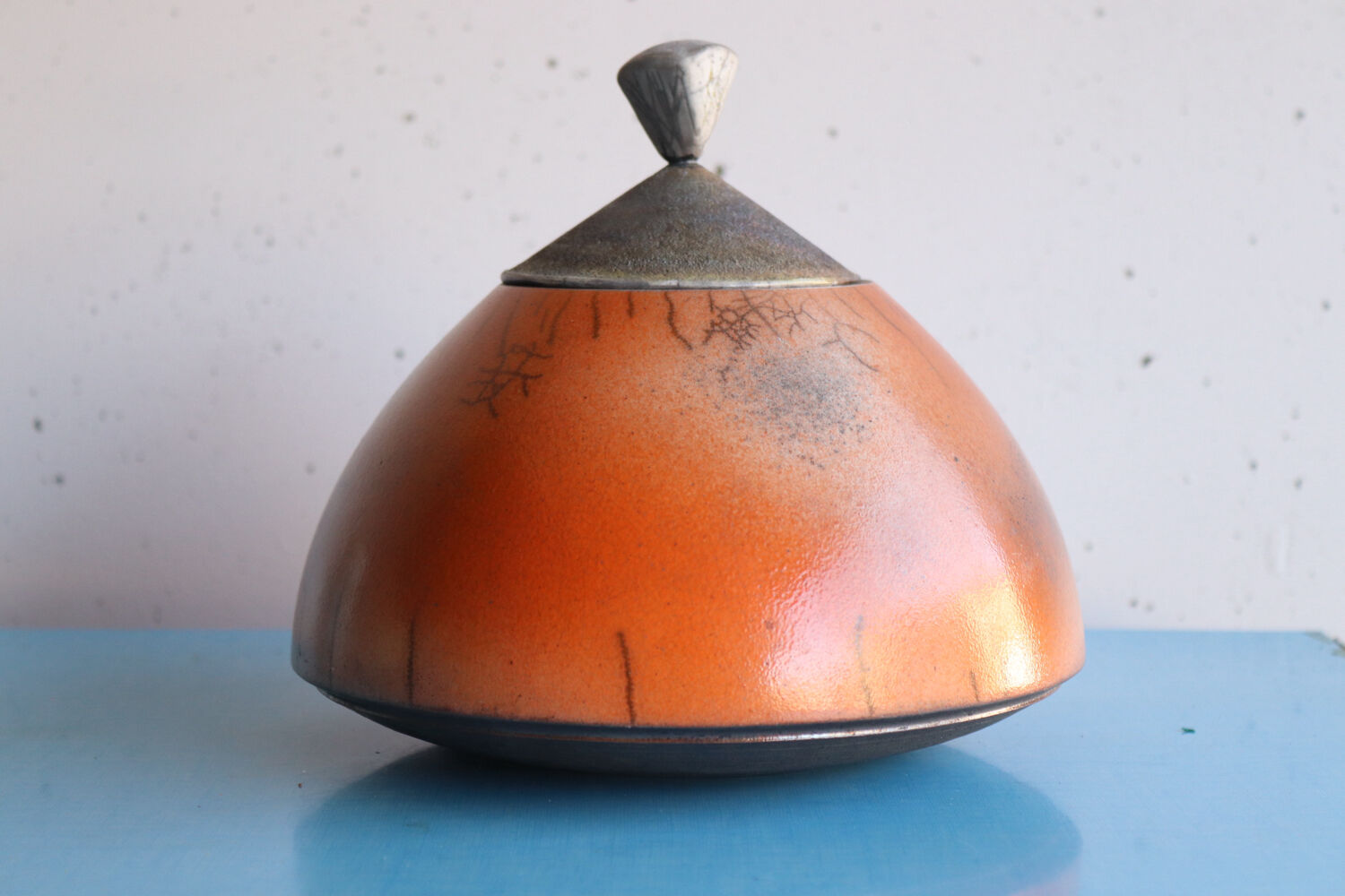 Raku ceramic bonbonnière signed