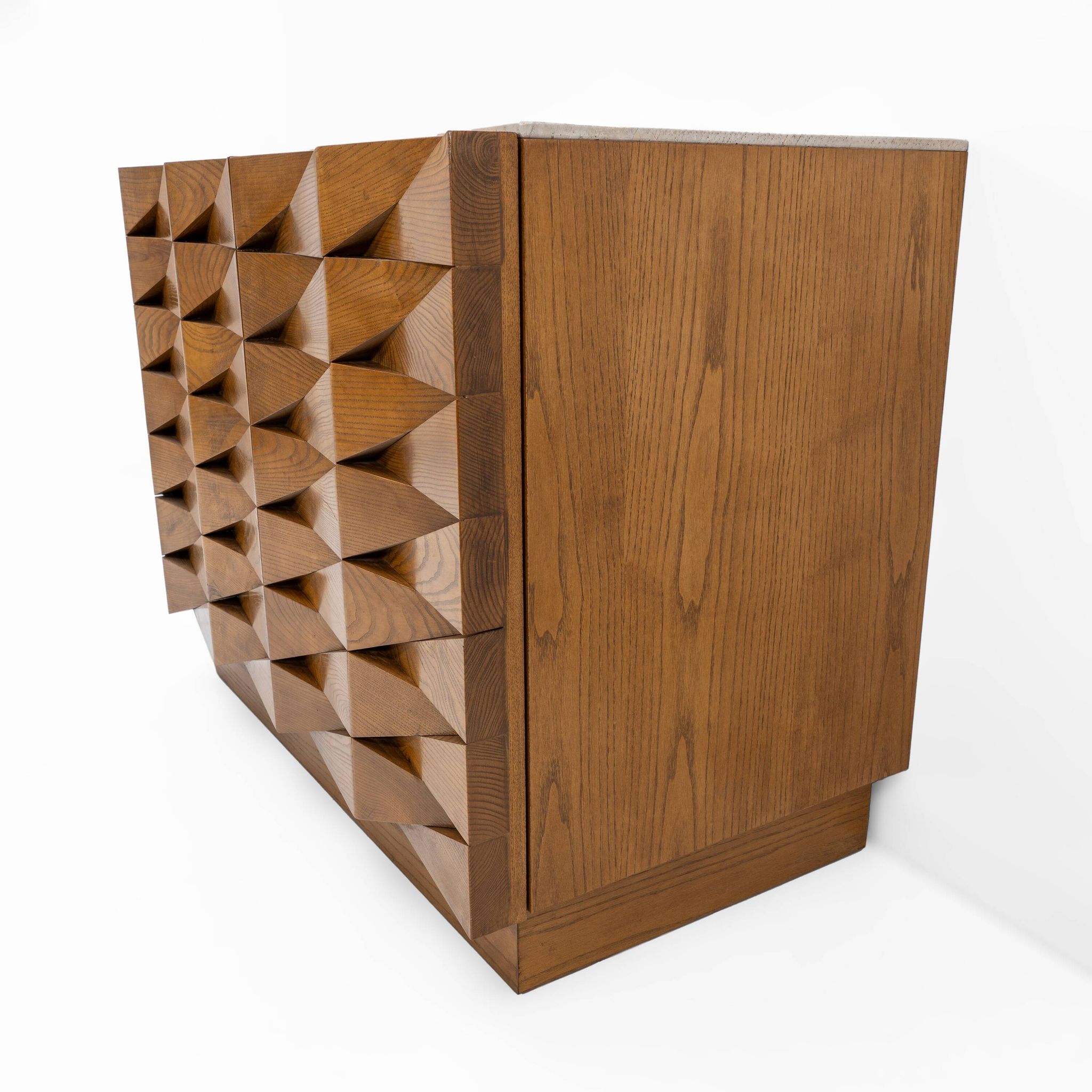Carved Oak Italian Sideboard with Travertine Top