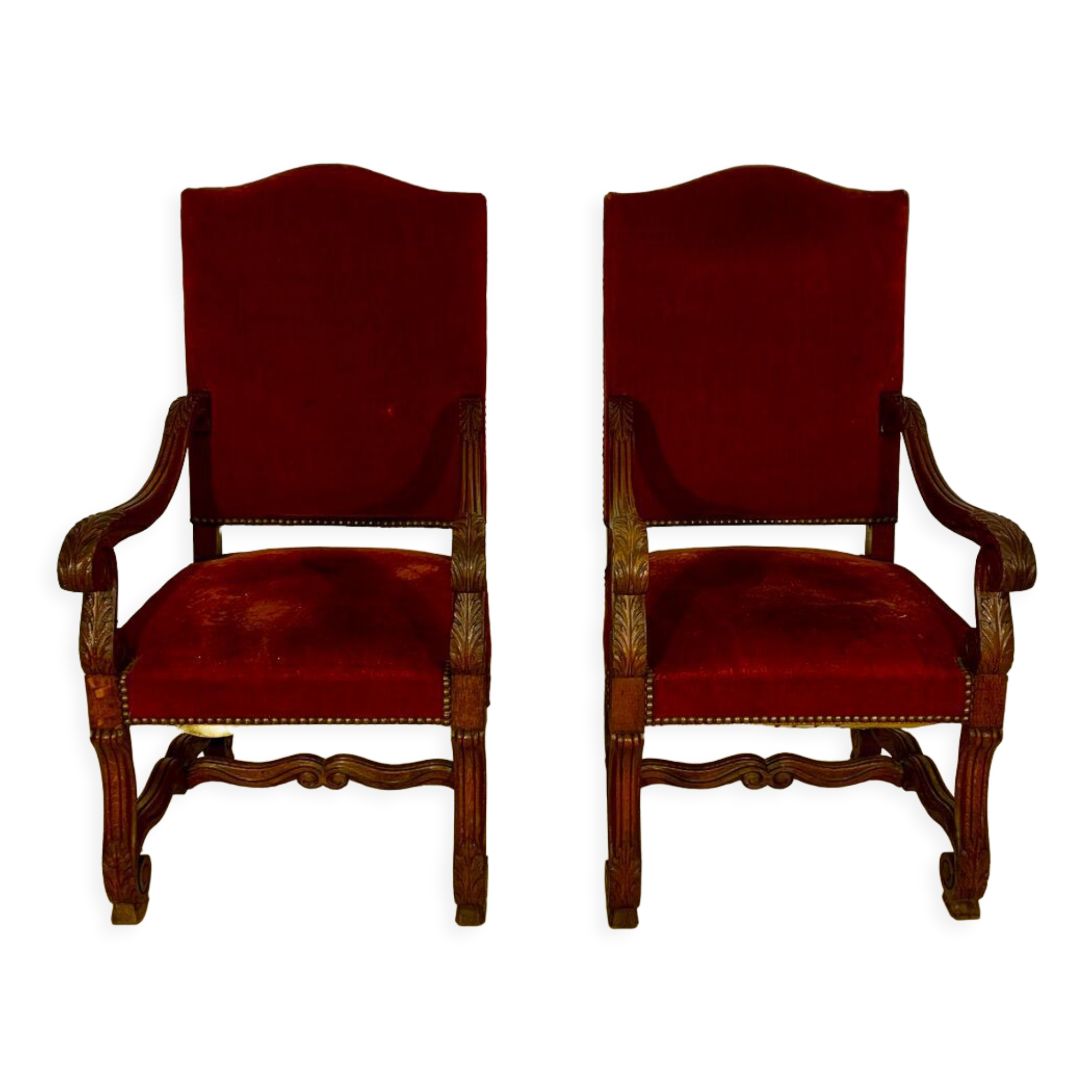 Two armchairs Louis XIV style, trim to restore