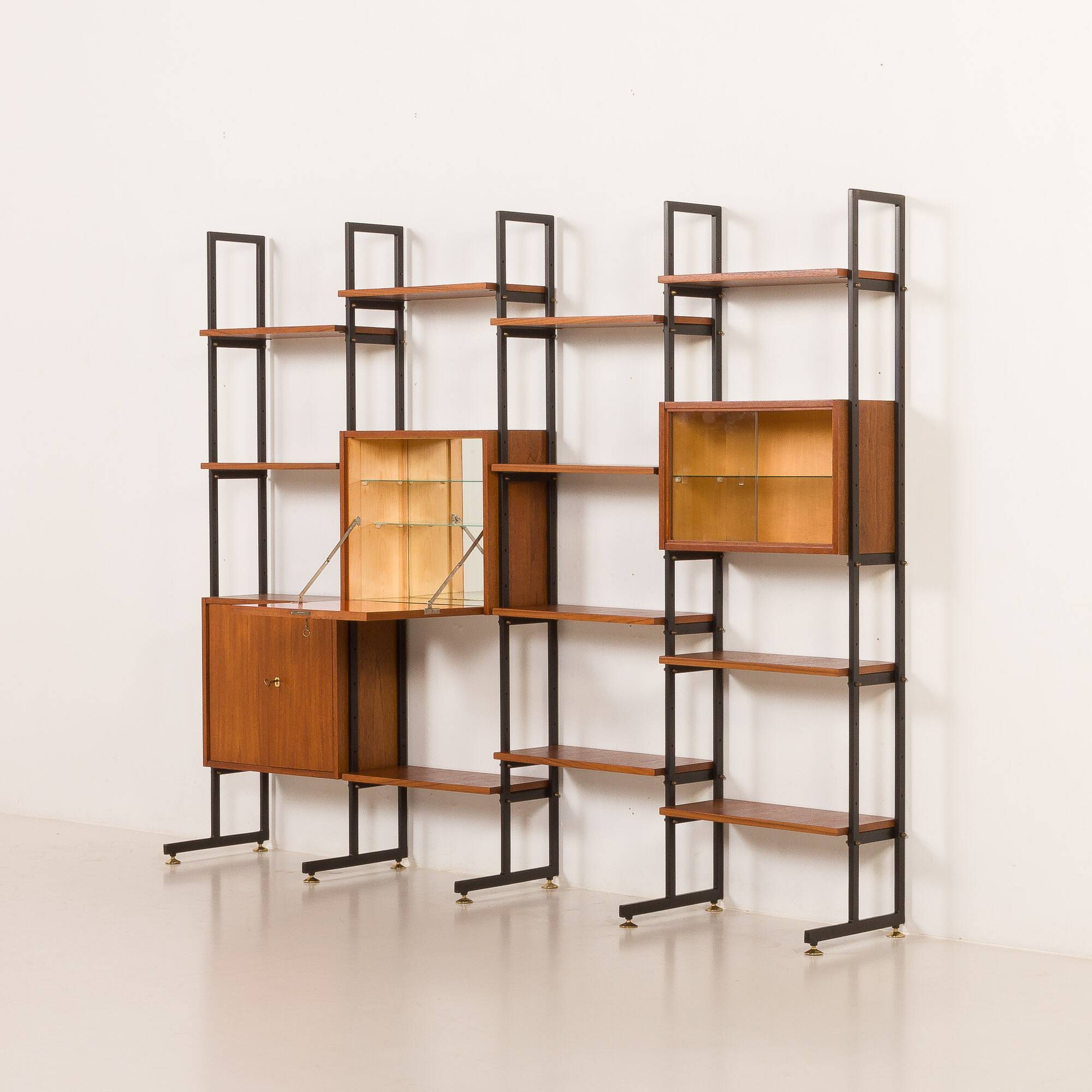 Italian free standing wall unit in teak, 1960s