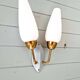 Vintage double wall light in brass and white opaline, 1950s-60s