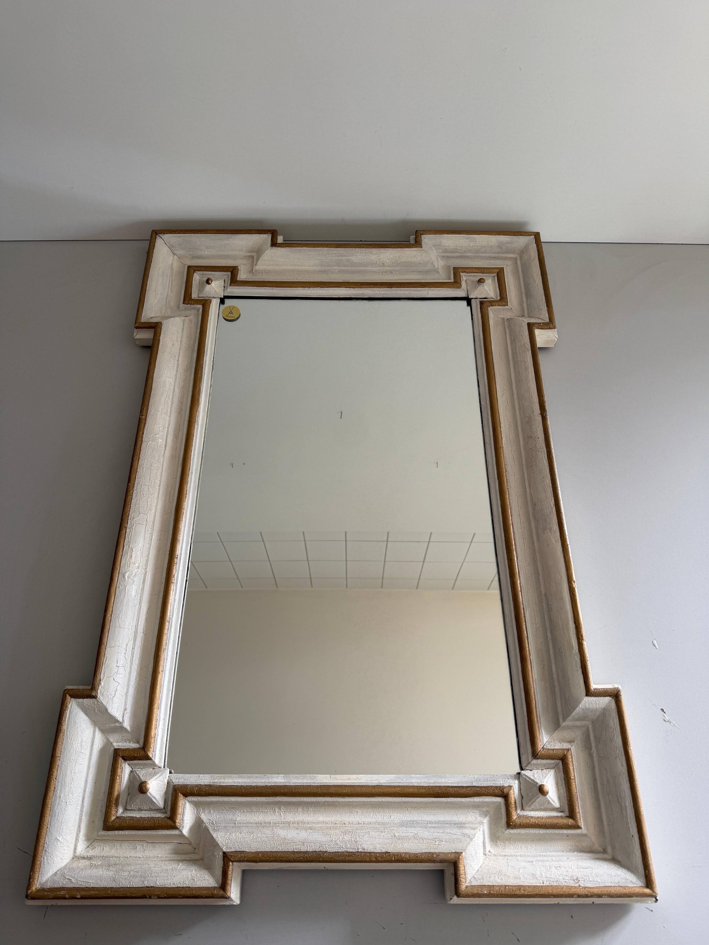 Art Nouveau wall mirror with a coloured gold frame by Meissen, 1930s, Germany.
