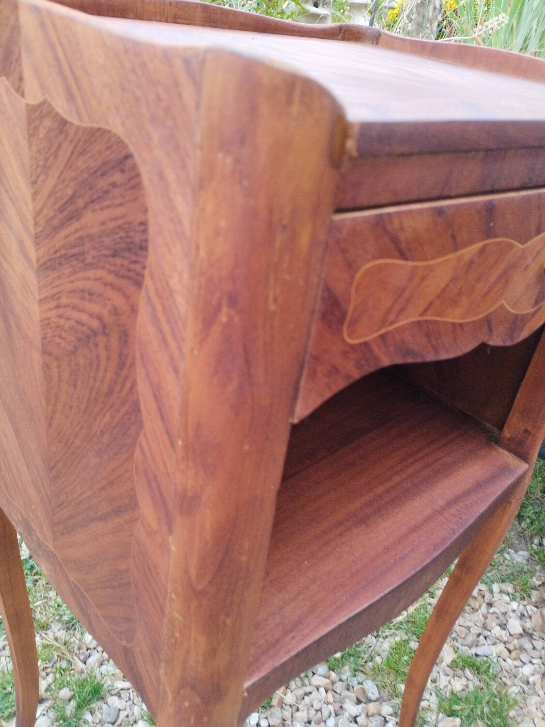 Pair of Louis XVI style marquetry bedside tables