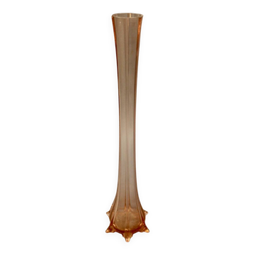 Soliflore vintage en verre rose pied en étoile.