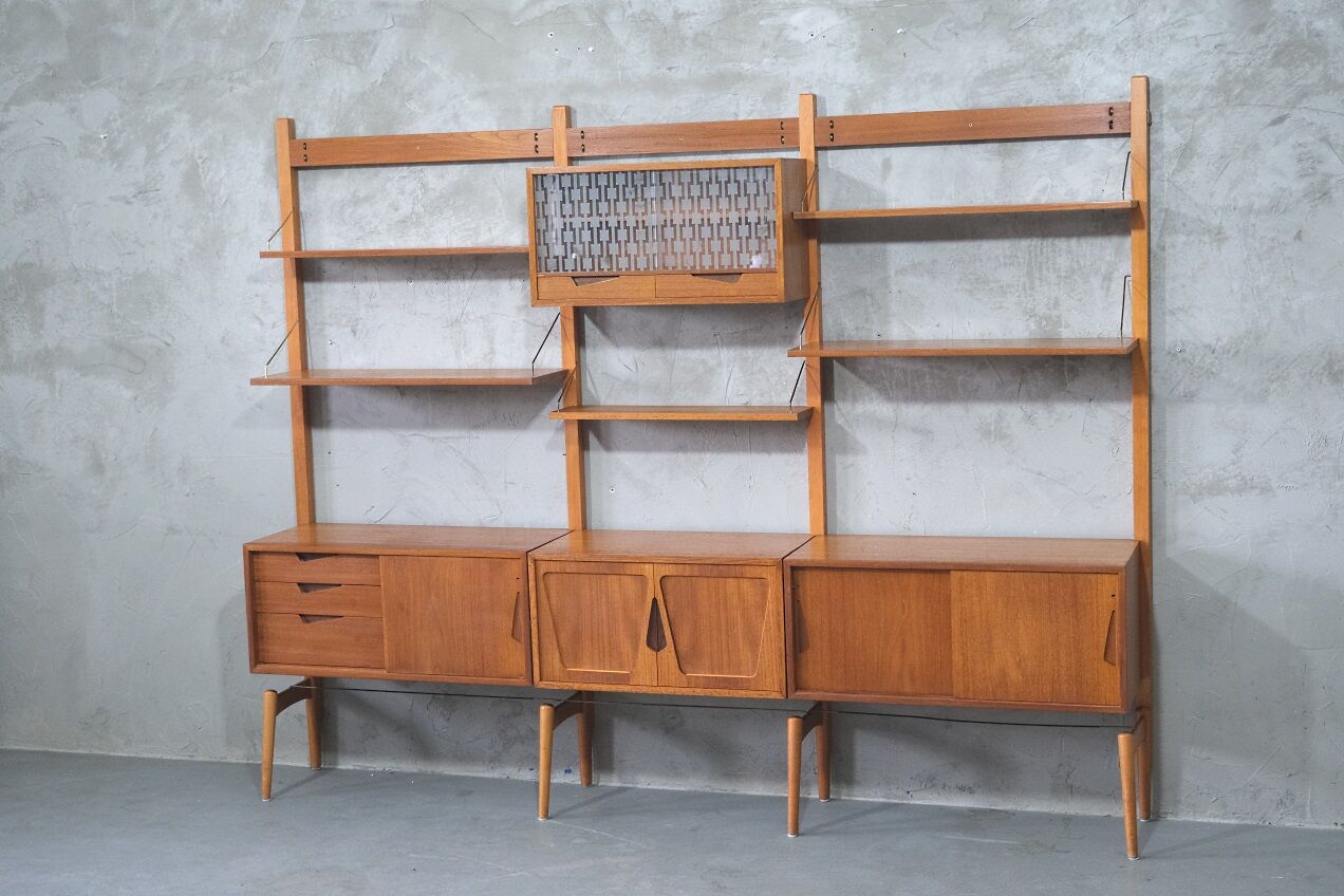 Mid-Century Modular Free Standing  Teak Wall Unit by Kjell Riise for Brodrene Jatogs, Norway, 1960s