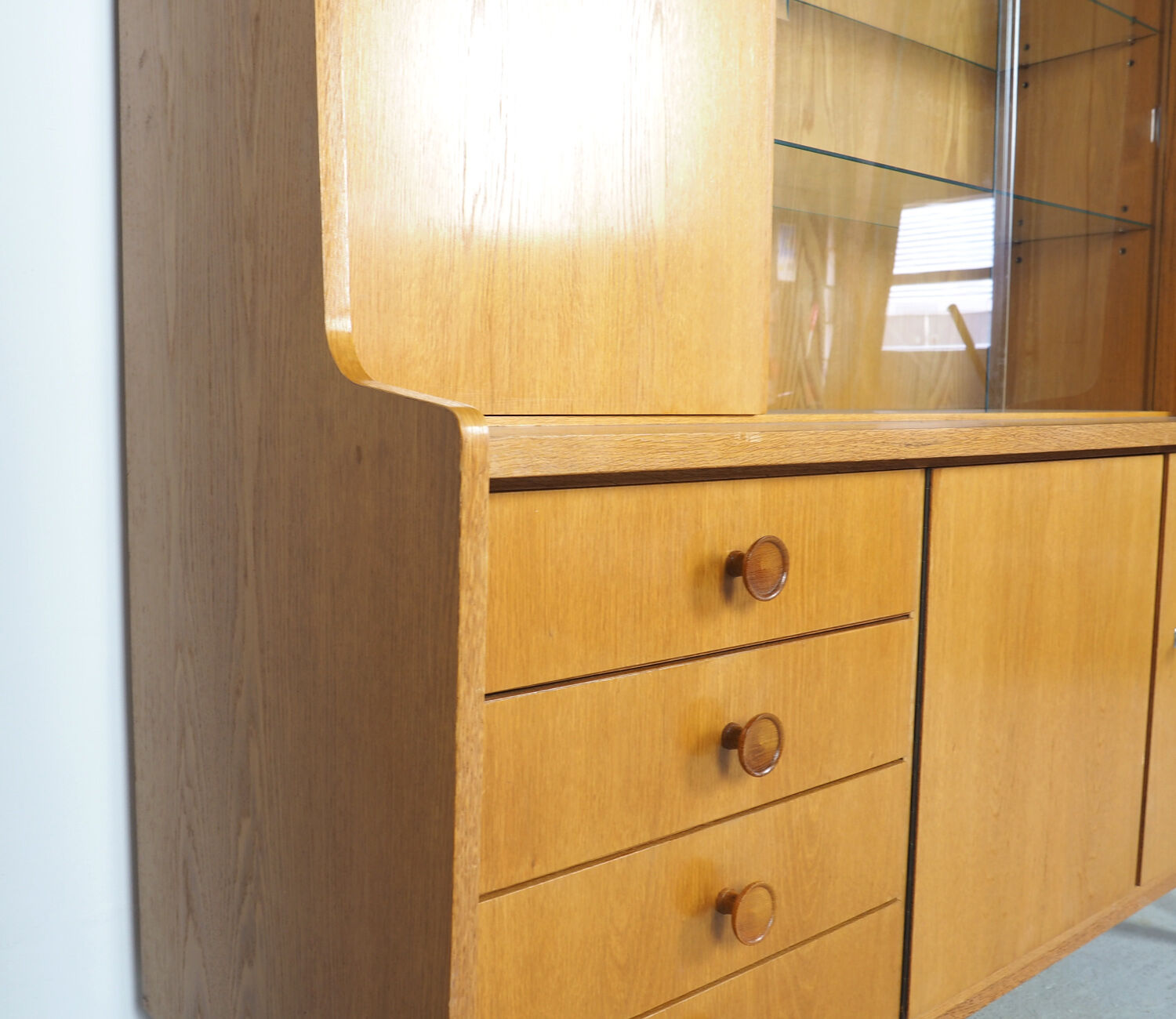 Vintage German Oak Buffet With Showcase, 1960's