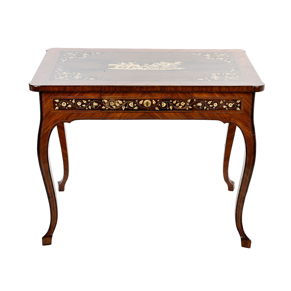 Writing table in ivory and precious wood marquetry