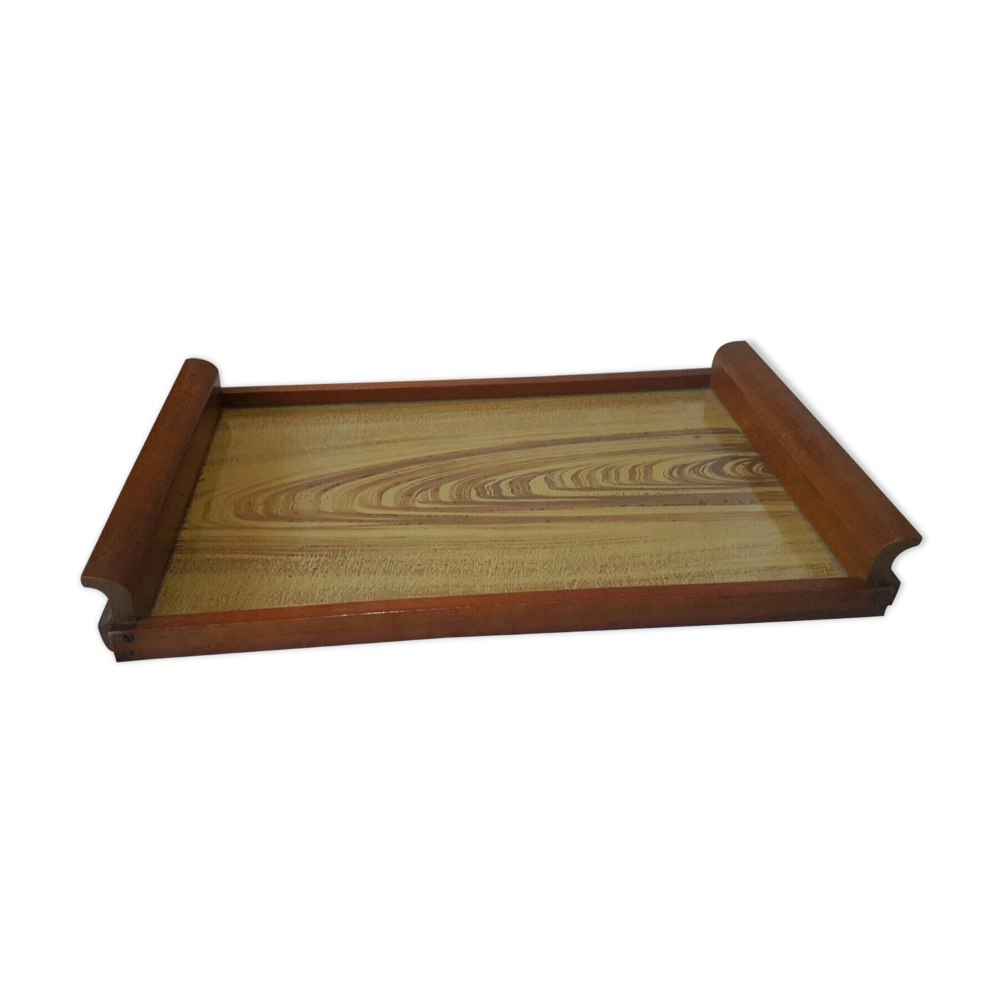 Art Deco mahogany top over glass