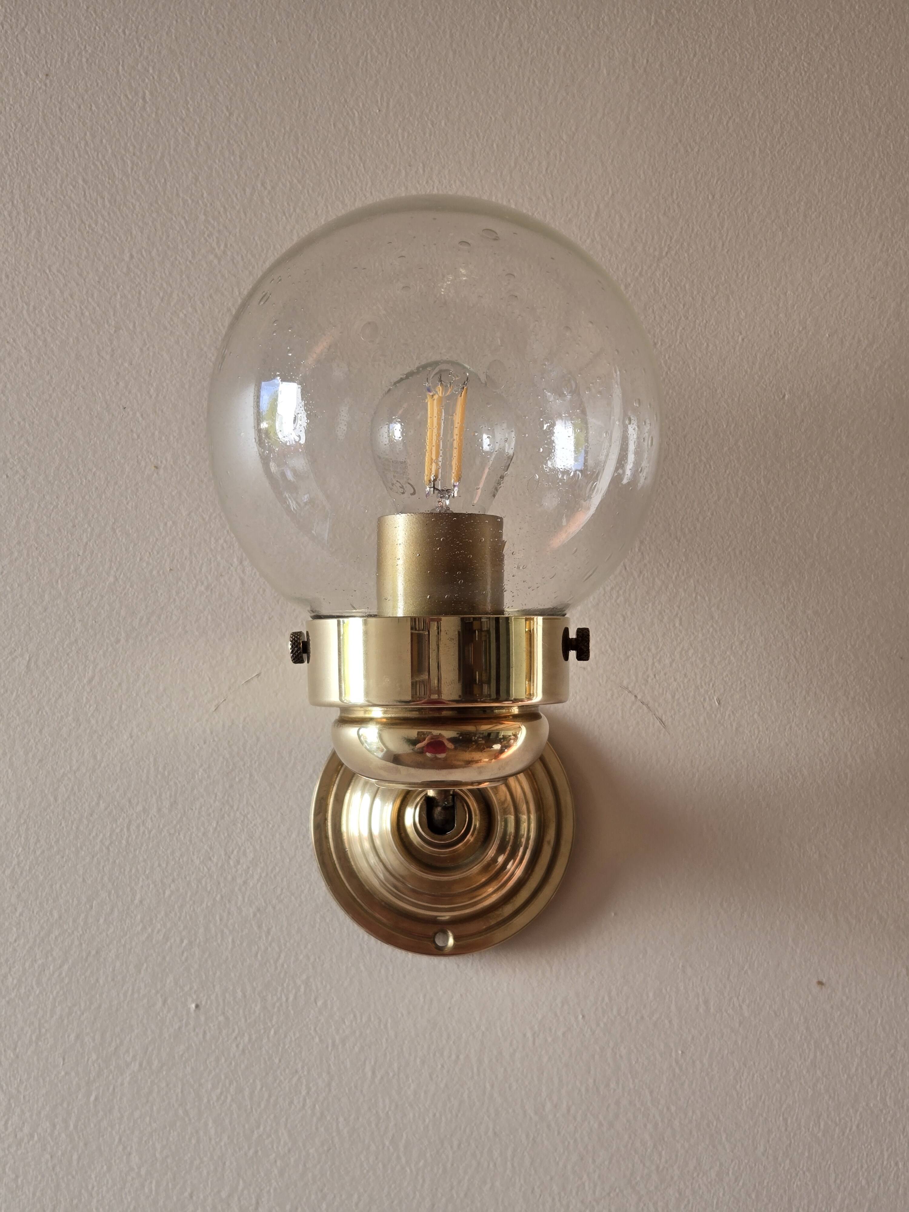 Pair of adjustable wall lights in blown glass and solid brass - modern design
