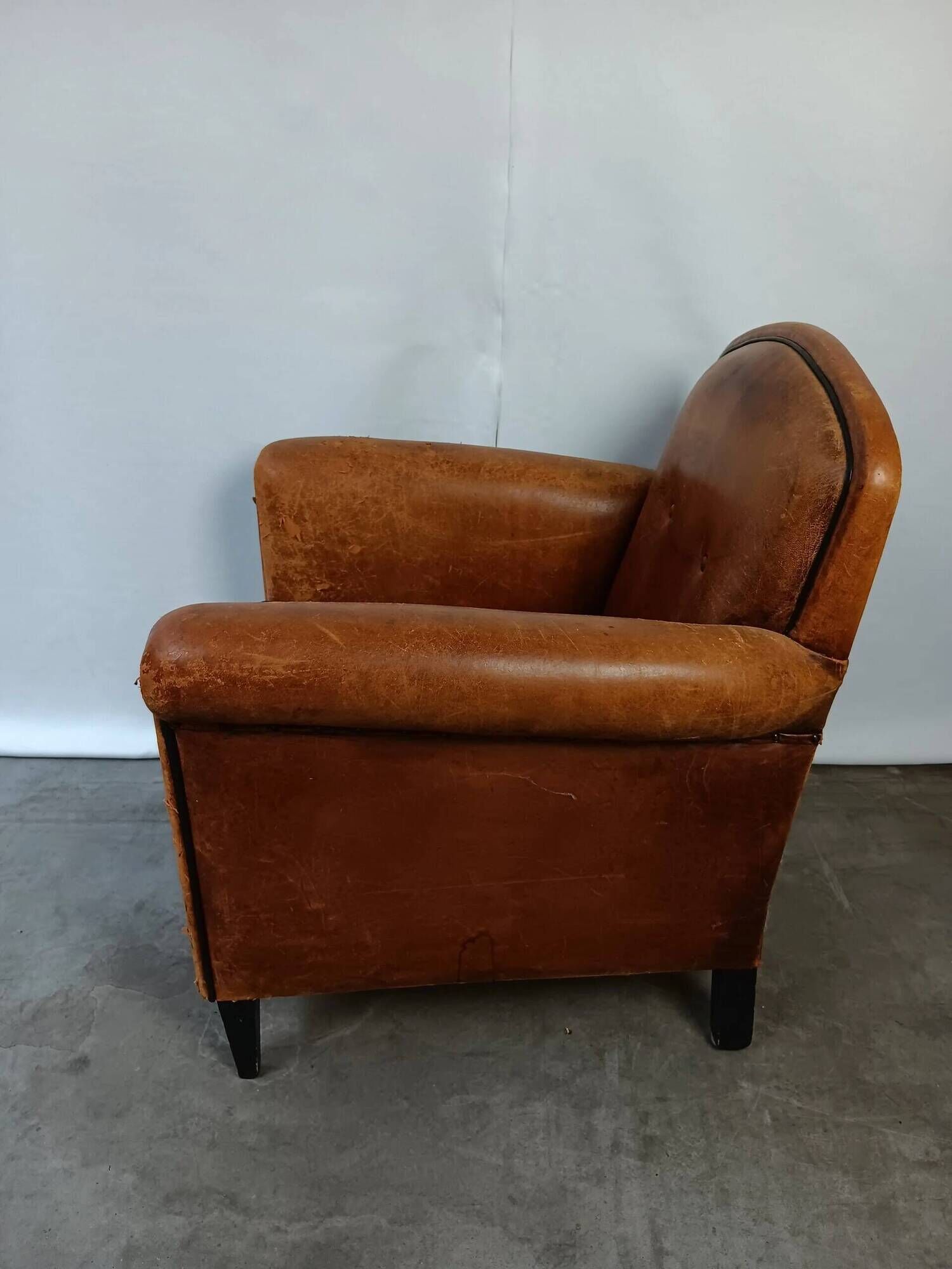 Vintage Sheepskin Club Chair - Raw Patina, Man Cave Essential