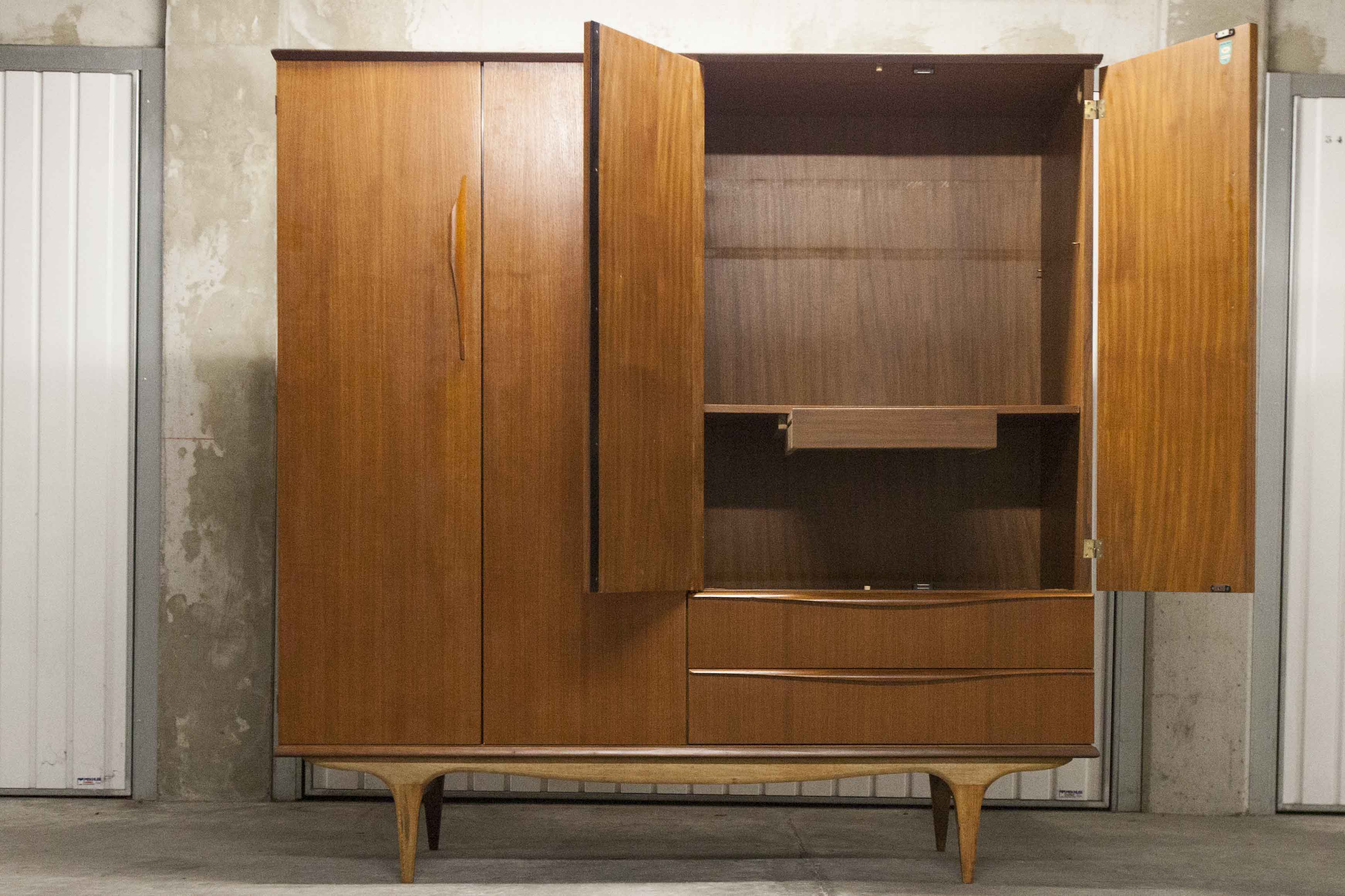 Scandinavian teak cabinet 1960 with mounting plan