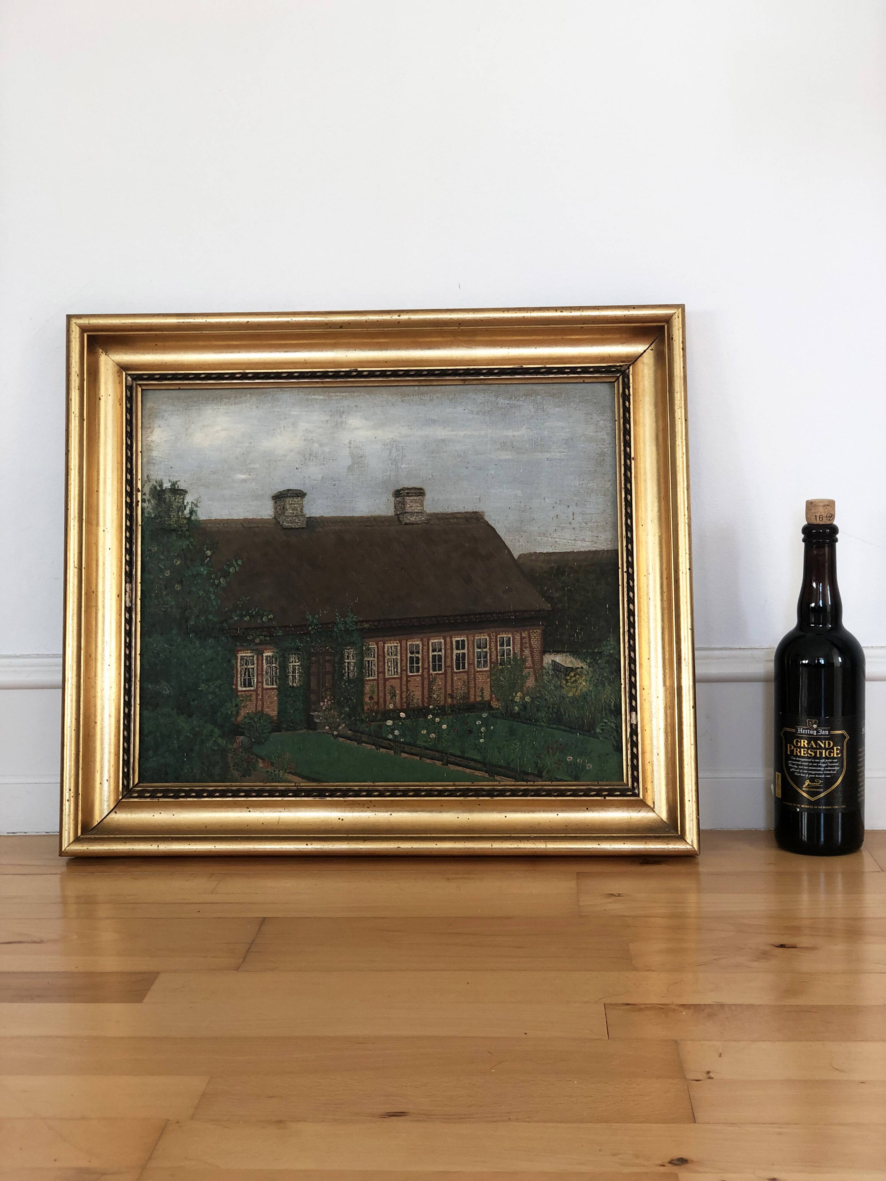 Original Vintage Oil Painting of a Cottage with Garden ( circa 1940)