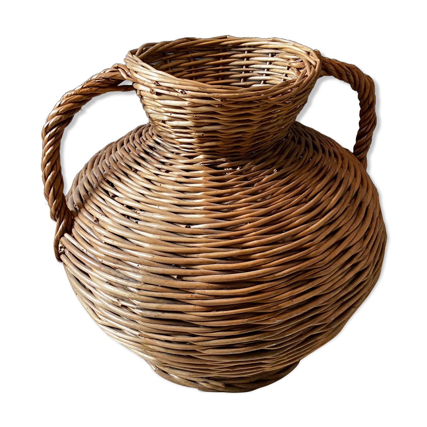 Vase panier en rotin
