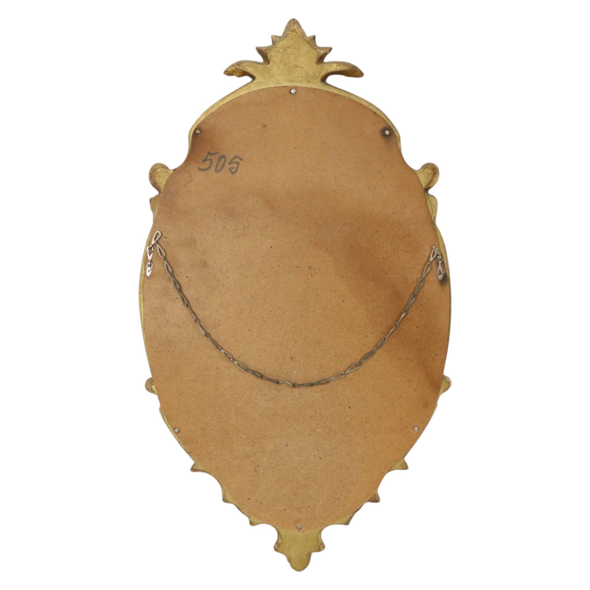 French Baroque-style gold-leaf gilded mirror with crest, 60 cm