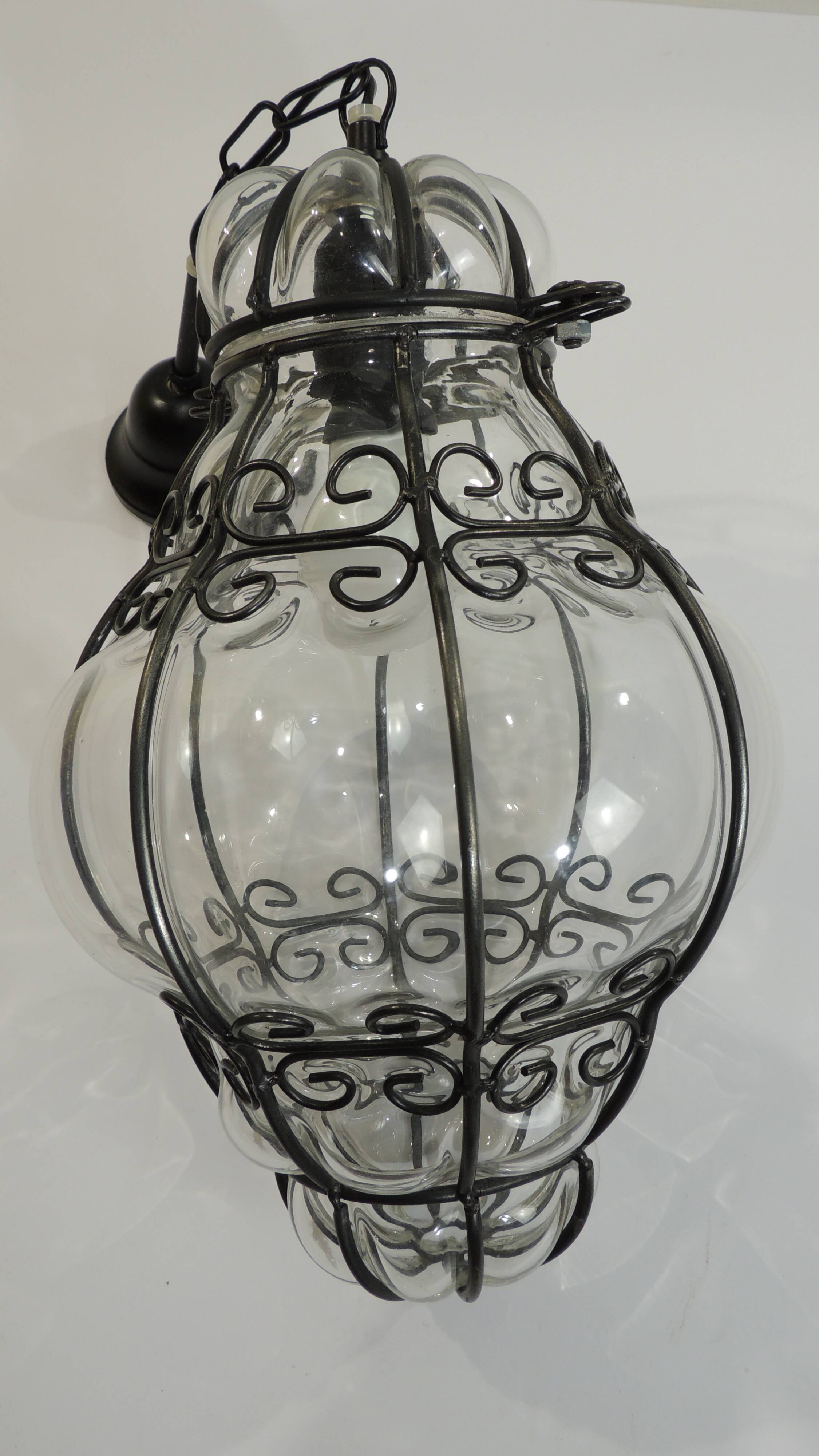 Vintage blown glass lantern suspension in Venetian style, evoking the