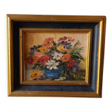 Tableau nature morte vasque bleu signé