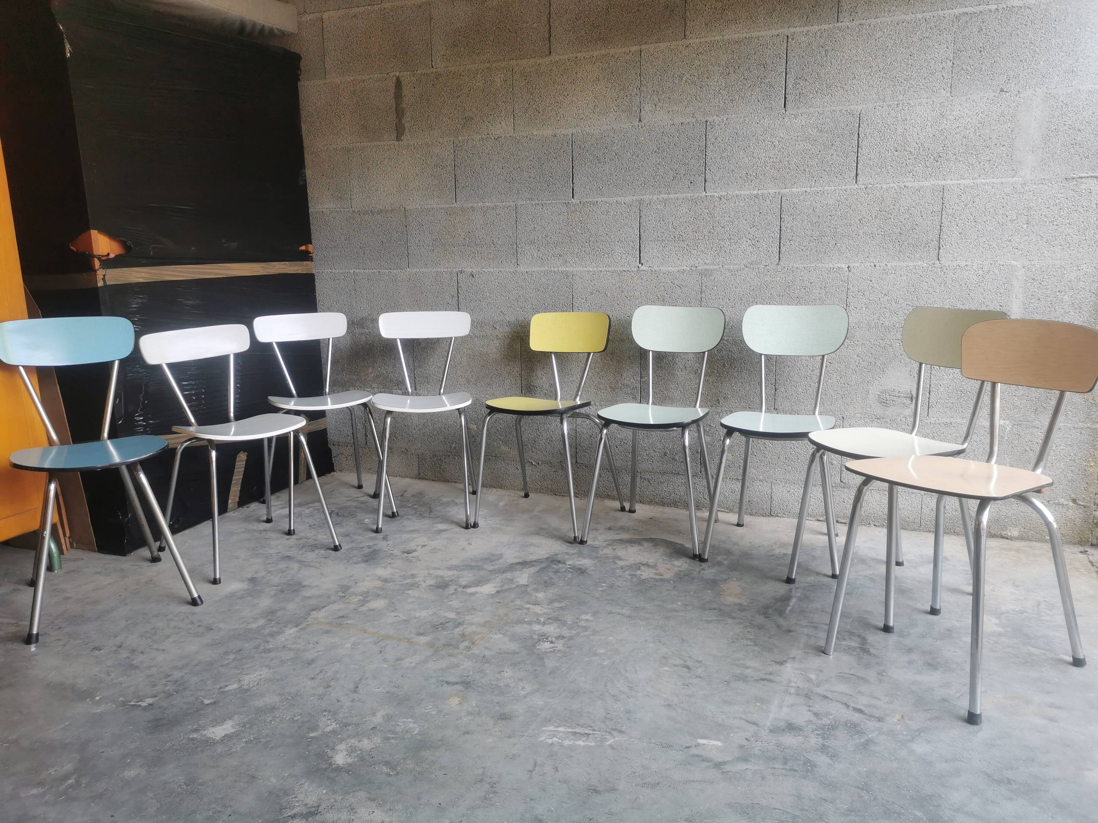 Set of 9 vintage formica chairs
