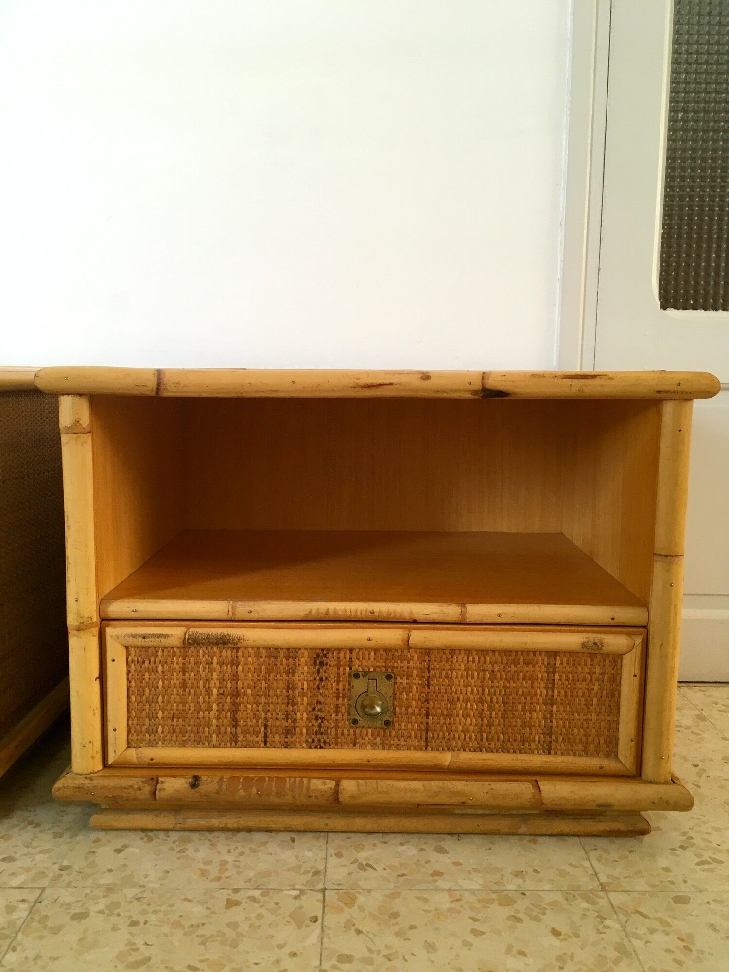 2 Vintage rattan bedside tables Dal Vera 70s Italy