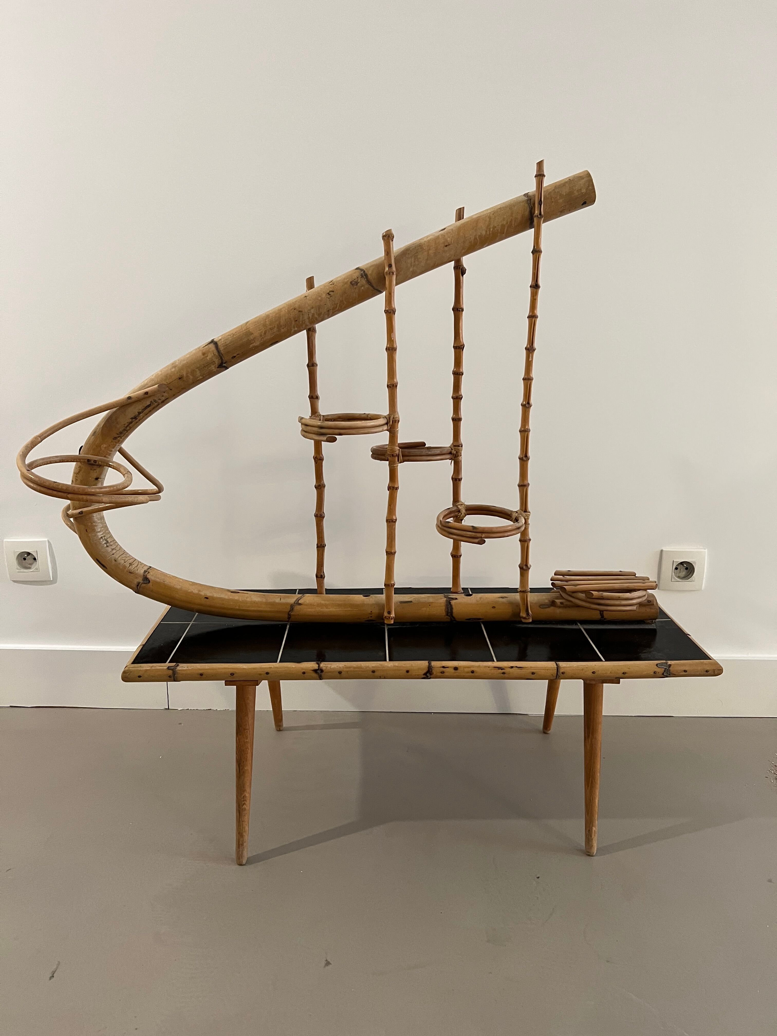 Vintage rattan plant door coffee table