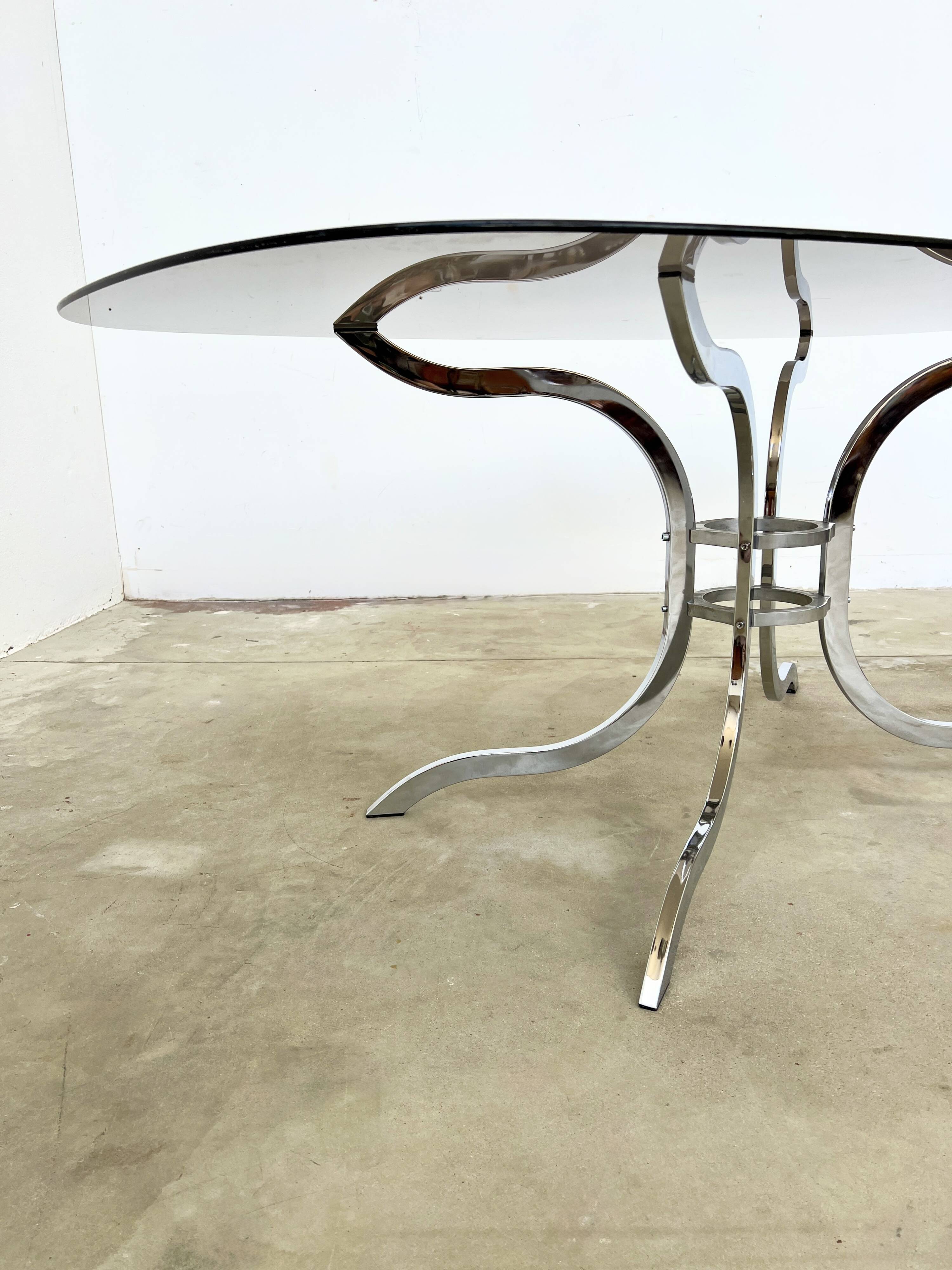 Oval smoked glass and chrome dining table, 1970s