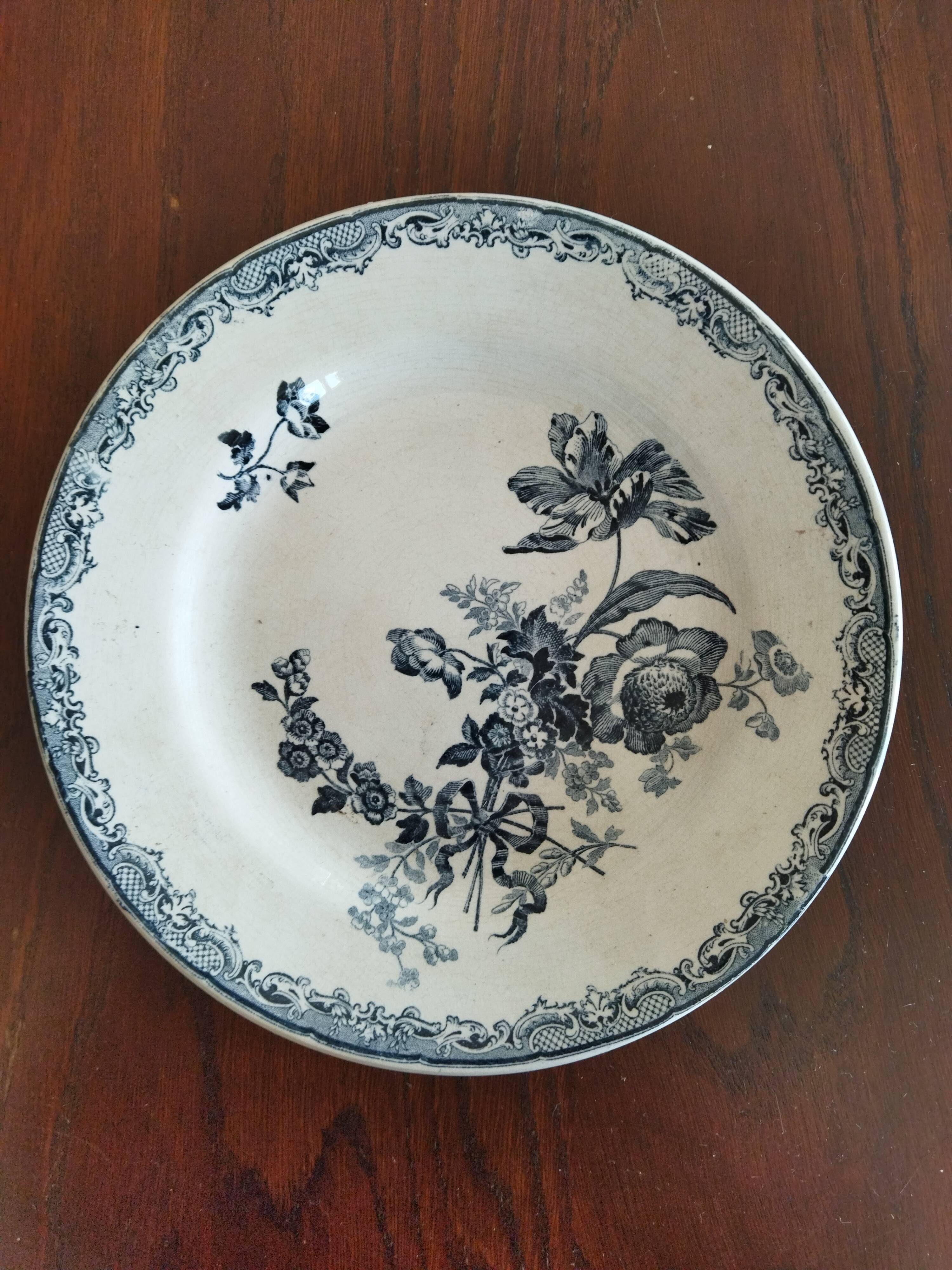 8 iron earthenware plates (St Amand Hamage HB & Cie Sarreguemines Digoin)