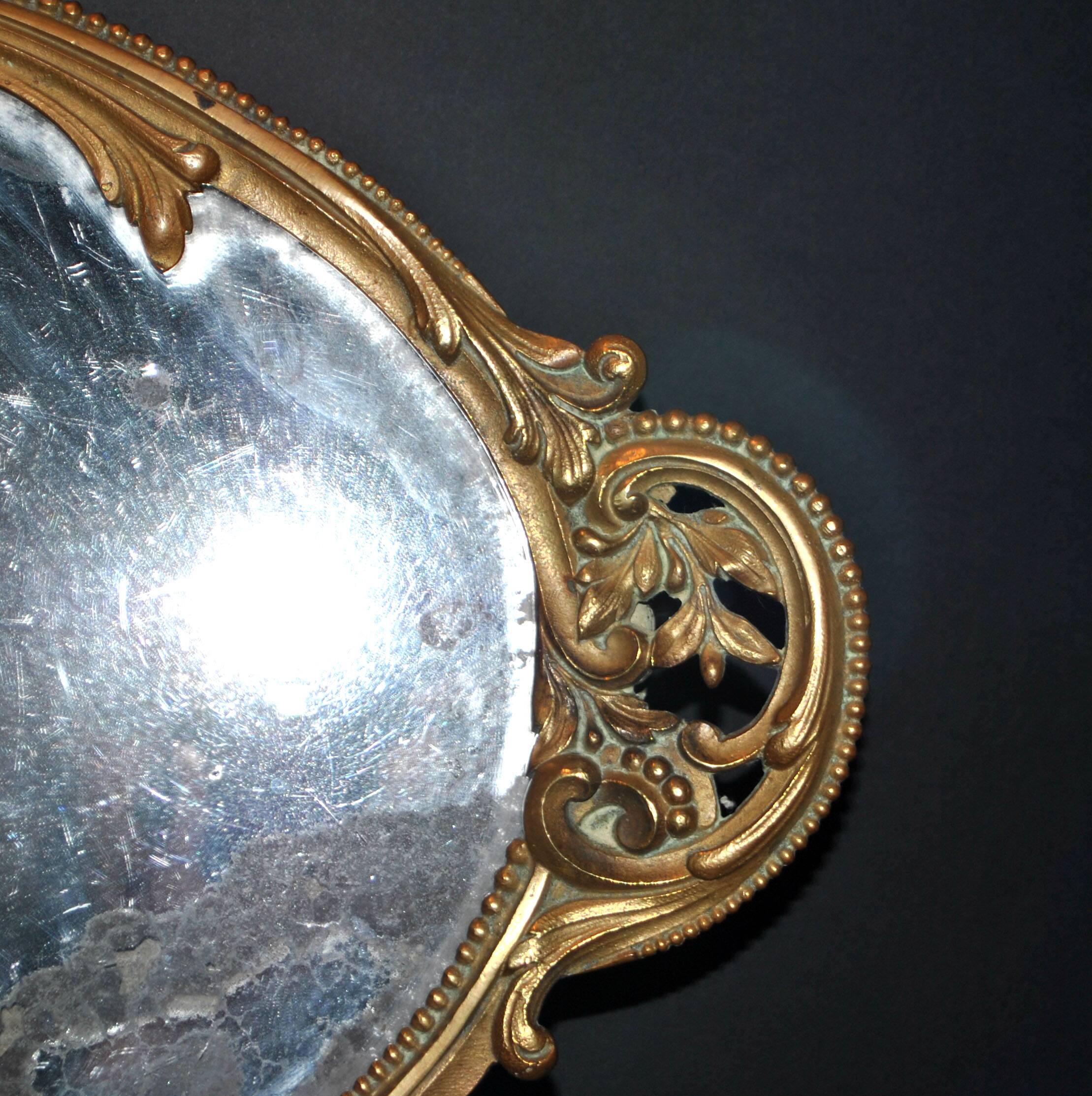 Antique mirror tray Centerpiece mainly in bronze and mercury glass