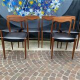 Set of 6 Scandinavian chairs in teak and skai