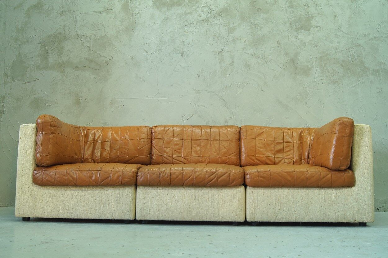 Canapé modulaire en cuir patchwork italien années 1970
